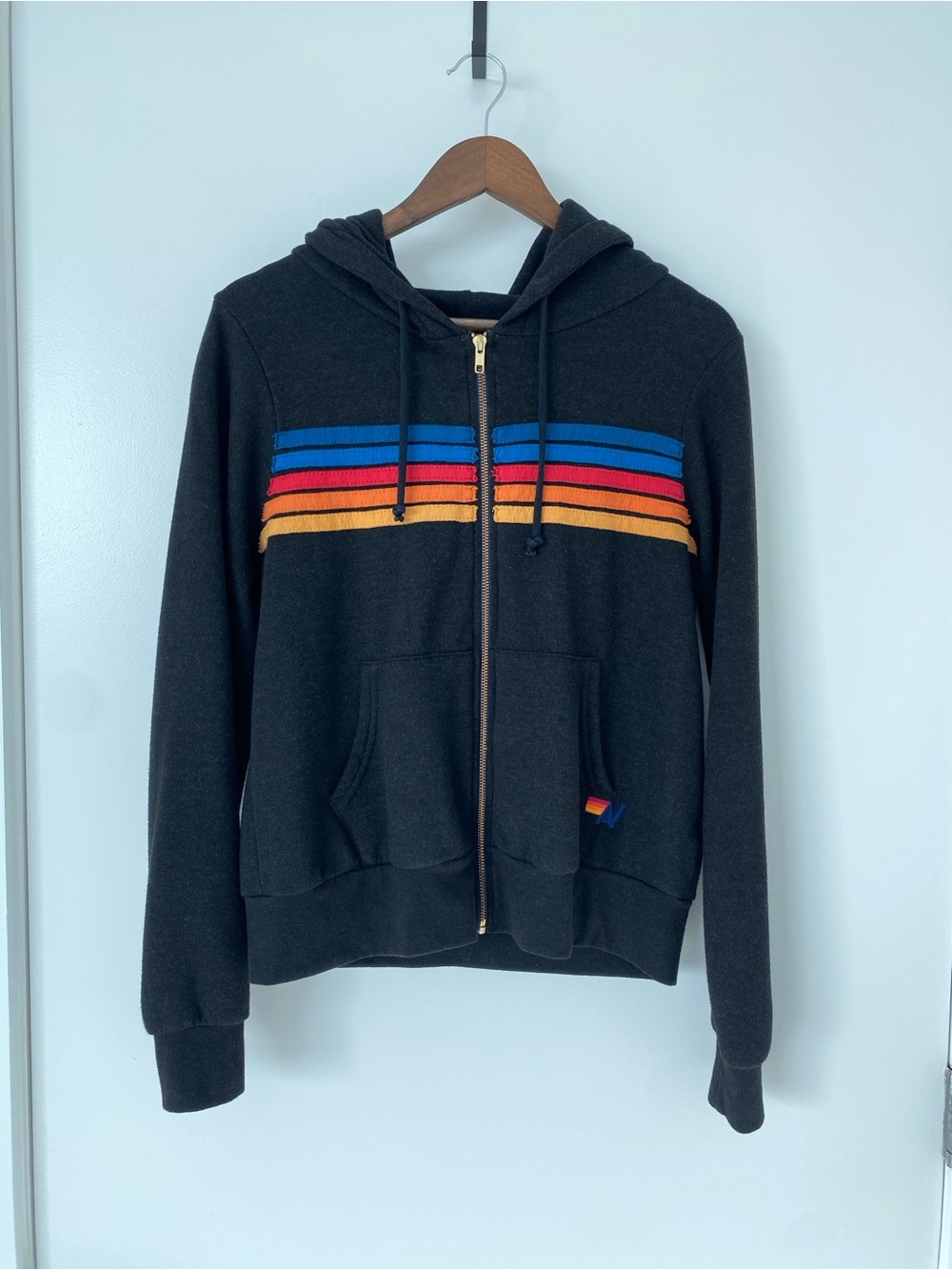 Aviator Nation Black Zip-Up Hoodie & Pants set with Multicolor Stripes